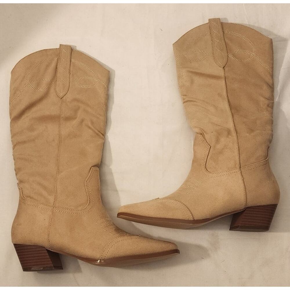Coutgo Women’s Western Cowboy Boots Tan Suede Size 8 – NEW